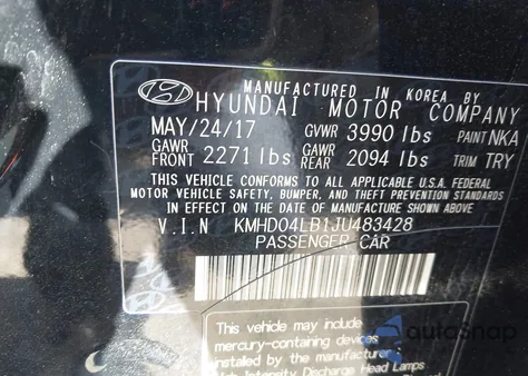 2018 Hyundai Elantra Sport z USA, uszkodzony, nr VIN KMHD04LB1JU483428